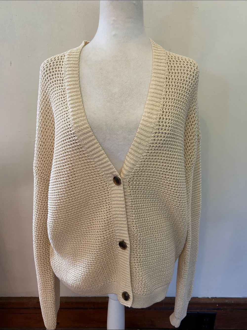 Caslon cream cotton button front cardigan Size M NWT